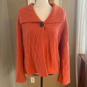 JM Collection Women’s Sweater Orange Cardigan Chevron Cape Collar Bell Sleeves L